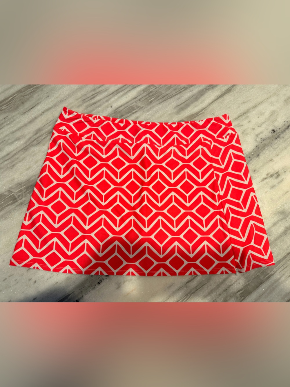 Jude Connally Coral and White Geometric Mini Skirt
